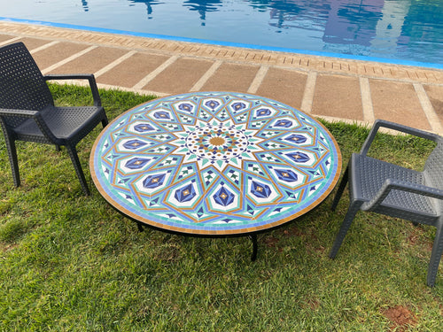 MyTindy Mosaic Cocktail and dining Tables for Outdoor & Indoor round 100% handcrafted from Moroccan tiles
