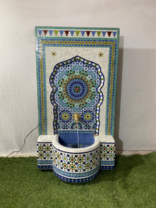 MyTindy Mosaic Fountain Mandala design for Outdoor and Indoor, Mid Century Fountain water inside, Moroccan Mosaic Fountain