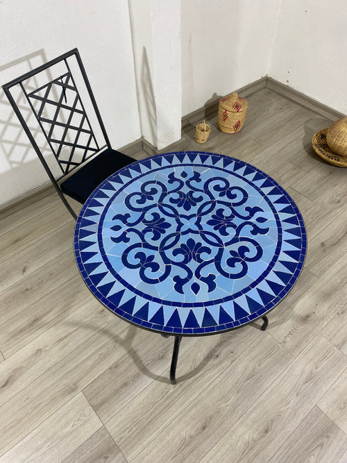 MyTindy Mosaic table 100% handcrafted tiles for outdoor and indoor Round made in Fez, CUSTOM colors and Pattern, Mid century Mosaic crafts