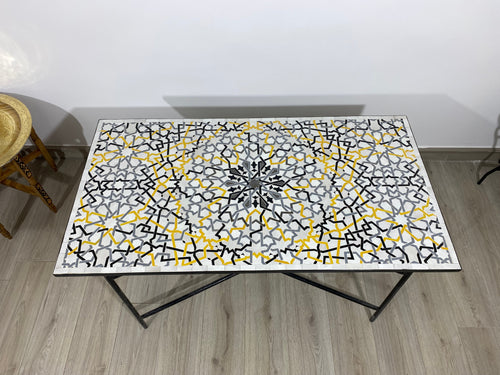 MyTindy mosaic table for indoor and outdoor platinum colors 100% handmade, Custom pattern and colors Built with mid-century modern styling.