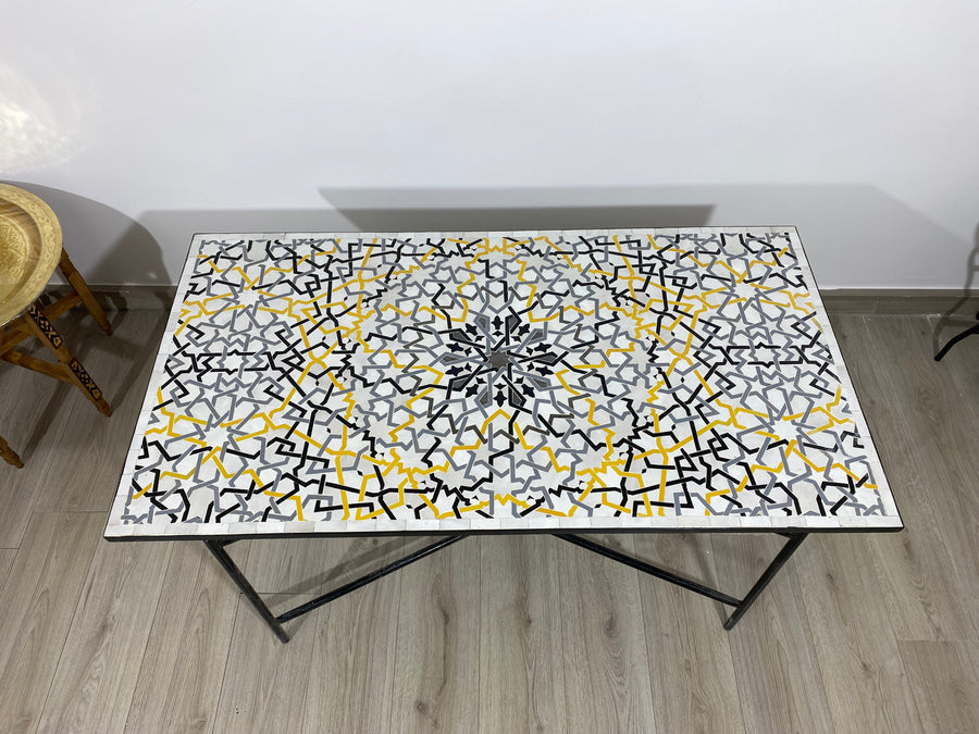 MyTindy mosaic table for indoor and outdoor platinum colors 100% handmade, Custom pattern and colors Built with mid-century modern styling.