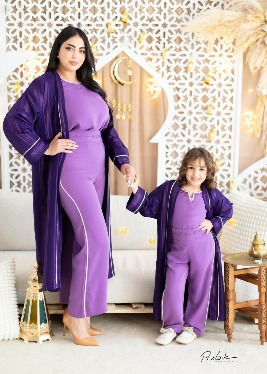 MyTindy Mother-Daughter Matching Kaftan Set in Deep Purple