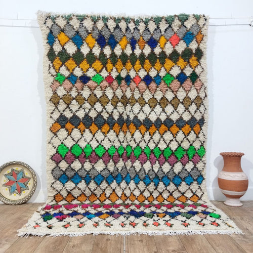 MyTindy Handmade Multicolor Rug, Multicolor Checkered Rug - Berber-style wool rug from Morocco - Modern rug