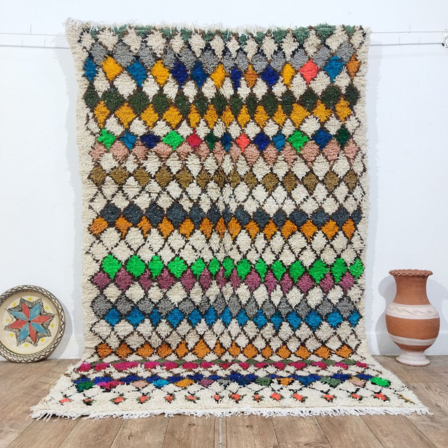 MyTindy Handmade Multicolor Rug, Multicolor Checkered Rug - Berber-style wool rug from Morocco - Modern rug