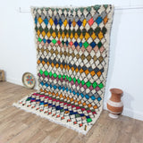 MyTindy Handmade Multicolor Rug, Multicolor Checkered Rug - Berber-style wool rug from Morocco - Modern rug, view 2