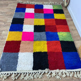 MyTindy Multicolored Handmade Rug, Multicolor Checkered Rug - Berber style wool rug from Morocco - Modern rug, view 2