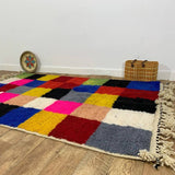 MyTindy Multicolored Handmade Rug, Multicolor Checkered Rug - Berber style wool rug from Morocco - Modern rug, view 6