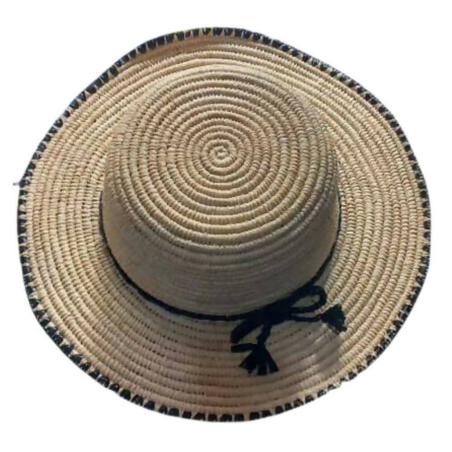 MyTindy Natural Raphia Hat with Black Braid