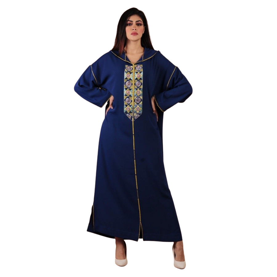 MyTindy Navy Blue Embroidered Djellaba