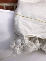 MyTindy OFF WHITE COTTON BLANKET, OFF WHITE POMPOMS, view 2