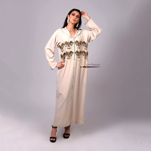 MyTindy Off White Djellaba with Pearls