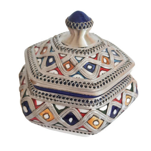 MyTindy Orange and Red Moroccan Ceramic Sugar Jar with Metal