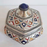 MyTindy Orange and Red Moroccan Ceramic Sugar Jar with Metal, view 3