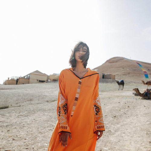 MyTindy Orange Djellaba Moroccan Dress