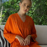 MyTindy Orange embroidered caftan with fire motif, view 2