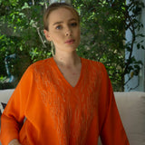 MyTindy Orange embroidered caftan with fire motif, view 3