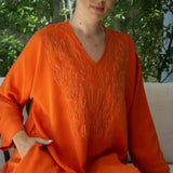 MyTindy Orange embroidered caftan with fire motif, view 4