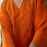 MyTindy Orange embroidered caftan with fire motif, view 5