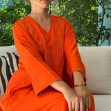 MyTindy Orange embroidered caftan with fire motif, view 6