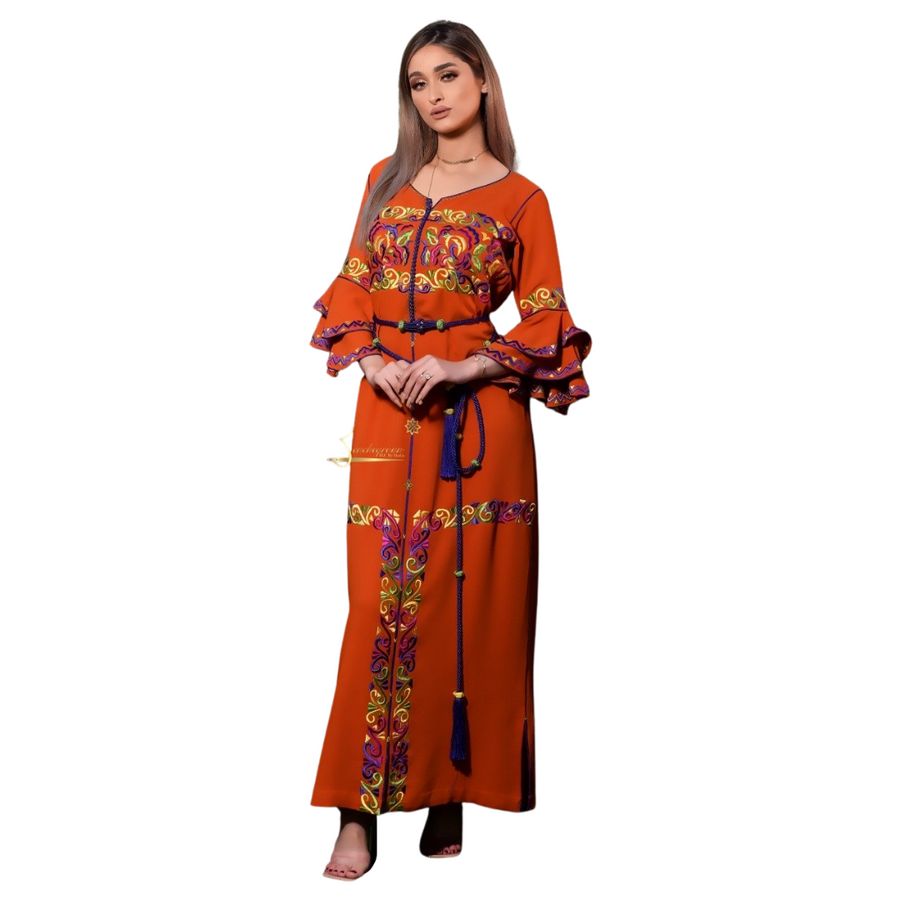 MyTindy Orange Embroidered Kaftan
