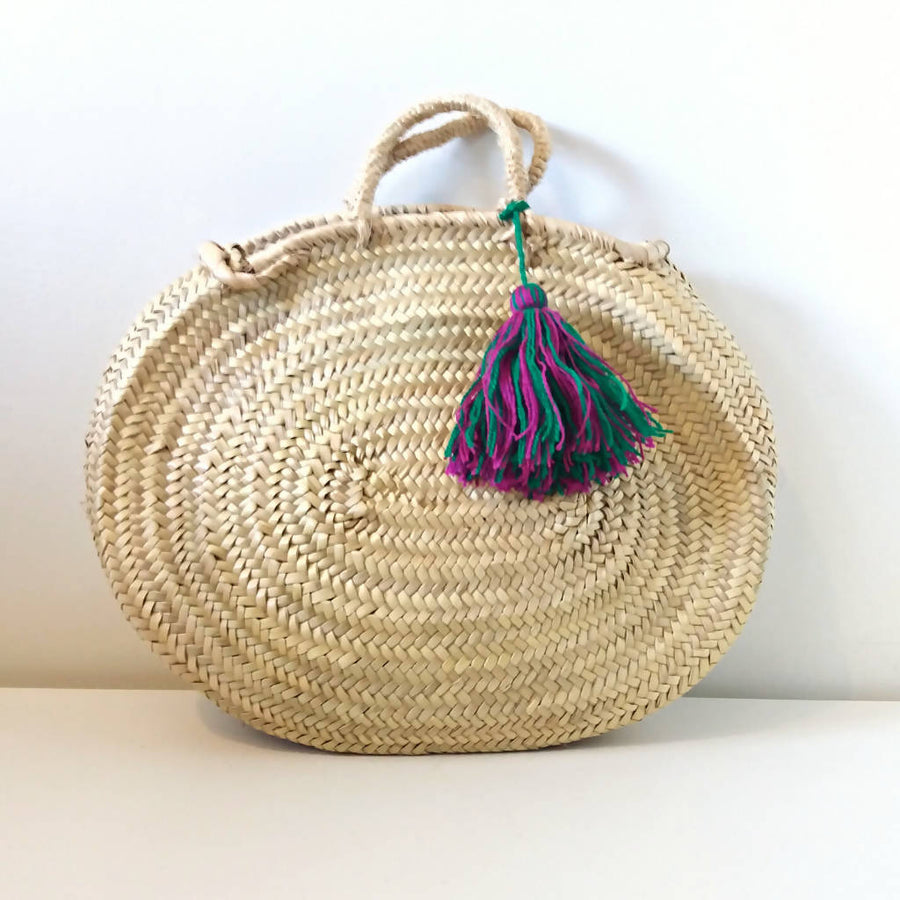 MyTindy Oval Straw Basket with Purple Tassel