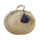 MyTindy Oval Straw Basket with Purple Tassel, view 3