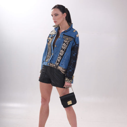 MyTindy Oversize Blue Denim & Gold Jean Jacket
