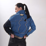 MyTindy Oversize Blue Denim & Gold Jean Jacket, view 2