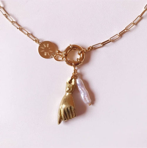 MyTindy PENDANT LARGE LINKS HAND AND NACRE