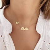 MyTindy Personalized 18K gold butterfly necklace with your name, view 2