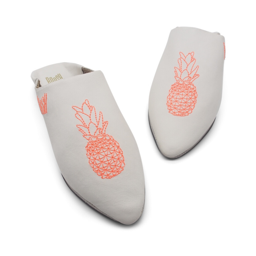MyTindy PINEAPPLE WHITE Leather Moroccan Slippers