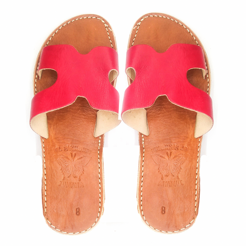 MyTindy Pink Leather Sandales H Shaped