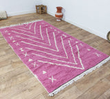 MyTindy Authentic White And Pink Moroccan Rug - 5x8 Ft Wool Berber Pink Carpet, view 2