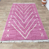 MyTindy Authentic White And Pink Moroccan Rug - 5x8 Ft Wool Berber Pink Carpet, view 3