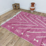 MyTindy Authentic White And Pink Moroccan Rug - 5x8 Ft Wool Berber Pink Carpet, view 5