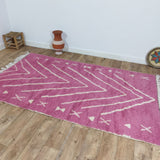 MyTindy Authentic White And Pink Moroccan Rug - 5x8 Ft Wool Berber Pink Carpet, view 6