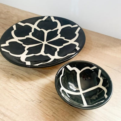 MyTindy Plate and Bowl Moroccan Set Black & White