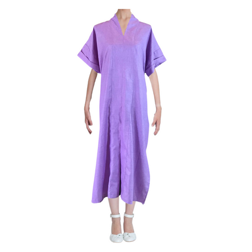 MyTindy Short Sleeves Linen Long Dress