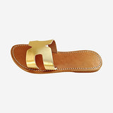 MyTindy Real Leather H Shaped Gold Sandals, view 2