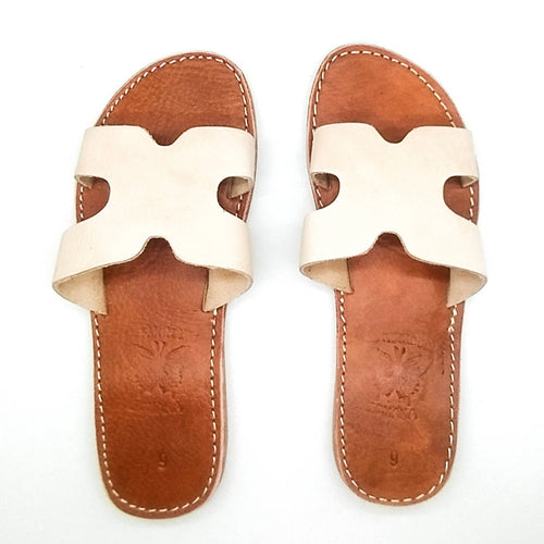 MyTindy Real Leather H Shape Beige Sandals