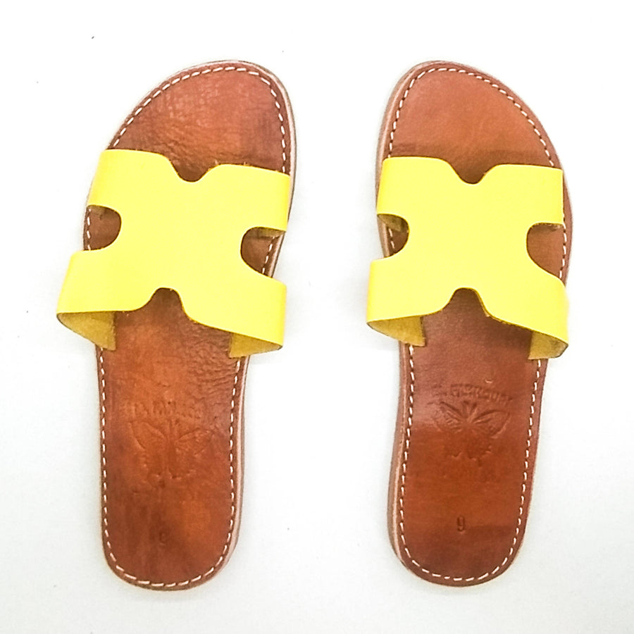 MyTindy Real Leather H Shape Yellow Sandals