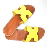 MyTindy Real Leather H Shape Yellow Sandals, view 2