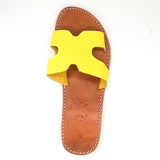 MyTindy Real Leather H Shape Yellow Sandals, view 3