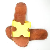 MyTindy Real Leather H Shape Yellow Sandals, view 4