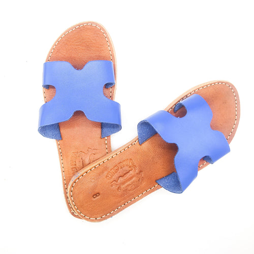 MyTindy Real Leather H Shaped Blue Sandals