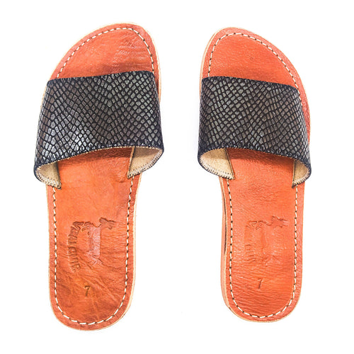 MyTindy Real Leather Python Pattern Black Sandals