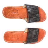 MyTindy Real Leather Python Pattern Black Sandals, view 3