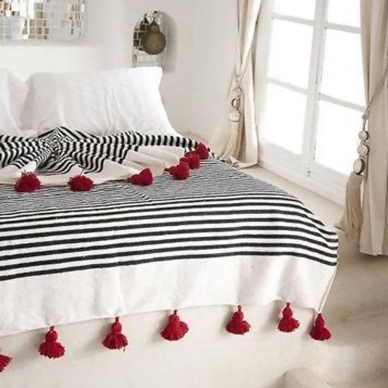 MyTindy Red and black striped plaid with red tassels