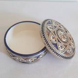 MyTindy Red and Blue Moroccan Ceramic Jar with White Metal, view 2