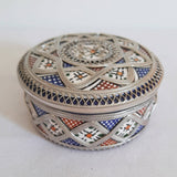 MyTindy Red and Blue Moroccan Ceramic Jar with White Metal, view 3